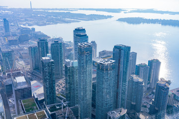 Fototapeta na wymiar Aerial morning view of the Toronto downtown