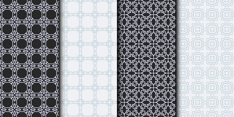 Set of Seamless Geometrical Linear Texture. Original Geometrical Puzzle. Backdrop. Grey color. Vector illustration