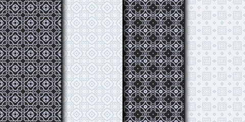 Set of Seamless Geometrical Linear Texture. Original Geometrical Puzzle. Backdrop. Grey color. Vector illustration