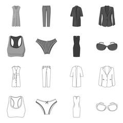 Naklejka premium Vector design of woman and clothing symbol. Set of woman and wear stock symbol for web.