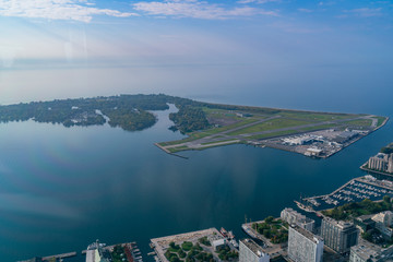 Aerial morning view of the Billy Bishop Toronto City Airport
