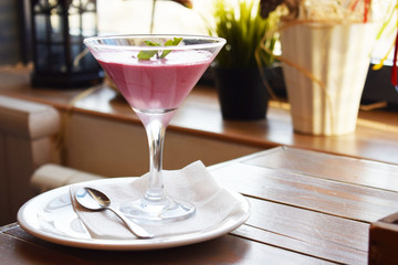 Sweet delicious dessert.Raspberry Panna cotta.