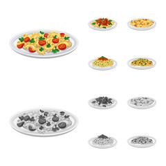 Vector design of pasta and carbohydrate icon. Set of pasta and macaroni stock vector illustration.