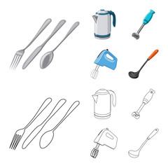 Vector design of kitchen and cook icon. Collection of kitchen and appliance vector icon for stock.