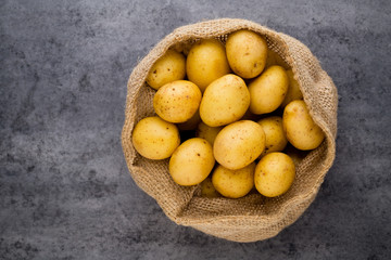 A bio russet potato wooden vintage background.