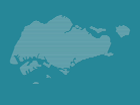 Singapore map vector using white straight lines on blue background illustration