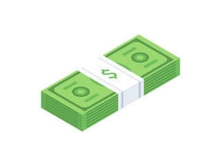 Stack of cash dollar bills. Paper money icon. Isometric design. Vector illustration