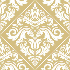 Classic seamless vector pattern. Damask orient golden and white ornament. Classic vintage background. Orient ornament for fabric, wallpaper and packaging