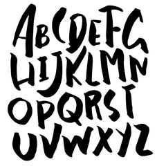 Simple alphabet letters. Handdrawn grunge ink font. Vector illustration.