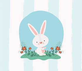 happy easter card with rabbit in the garden