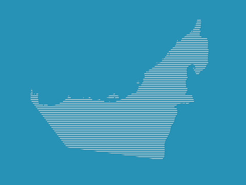 UAE or United Arab Emirates map vector with simple straight lines on blue background illustration