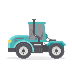 Vector flat illustration of tractors. Agricultural machinery. Cab tractor.