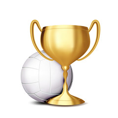 Volleyball Award Vector. Volleyball Ball, Golden Cup. Sports Game Event Announcement. Volleyball Banner Advertising. Summer Game. Professional League. Sport Invitation. Stadium. Event Illustration