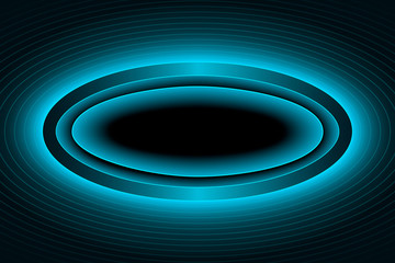 Dark oval frame with neon glow.