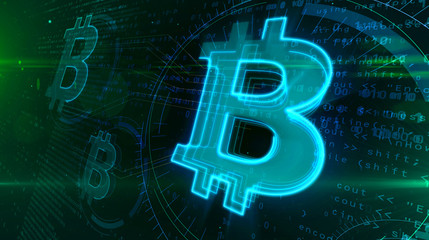 Bitcoin symbol on cyber background