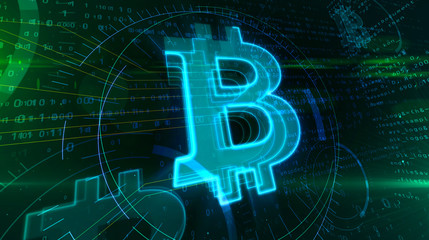Bitcoin symbol on cyber background