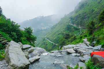 Incredible nature at the beginning of the Himalayas. Mountains and Falls Bhagsunag. Dharamsala,...