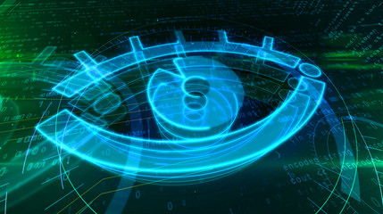 Digital surveillance concept with spying eye symbol
