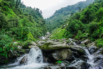 Incredible nature at the beginning of the Himalayas. Mountains and Falls Bhagsunag. Dharamsala, India