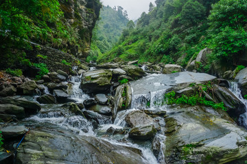 Naklejka na ściany i meble Incredible nature at the beginning of the Himalayas. Mountains and Falls Bhagsunag. Dharamsala, India