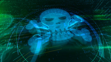 Cyber attack concept with skull sign