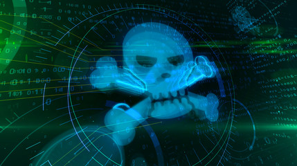 Cyber attack concept with skull sign