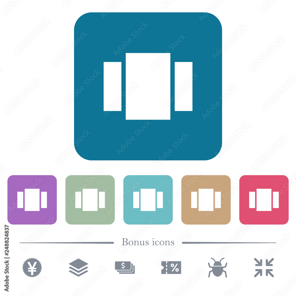 Poster view carousel flat icons on color rounded square backgrounds