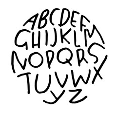 Simple alphabet letters. Handdrawn grunge ink font. Vector illustration.