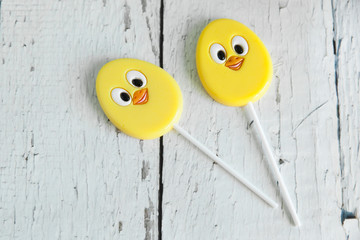 Lollipops candy as a chicken or egg