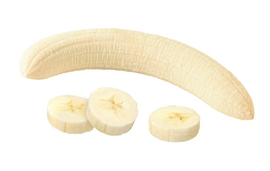 Geschälte Banane und Scheiben
