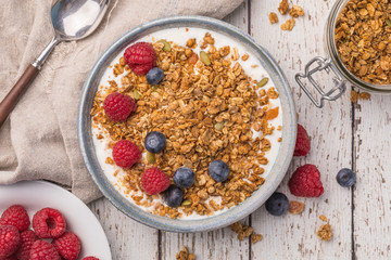 A bowl of healthy granola with fresh berries