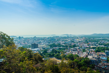 Beautiful landscape view of Phuket city from Khao Rang viewpoint, small hill in Phuket city, Thailand.