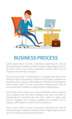 Business process, businessman talking on phone with customers vector. Text sample director discussing issues of working tasks. Boss in office by table