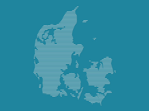 Denmark map vector with simple straight lines on blue background illustration