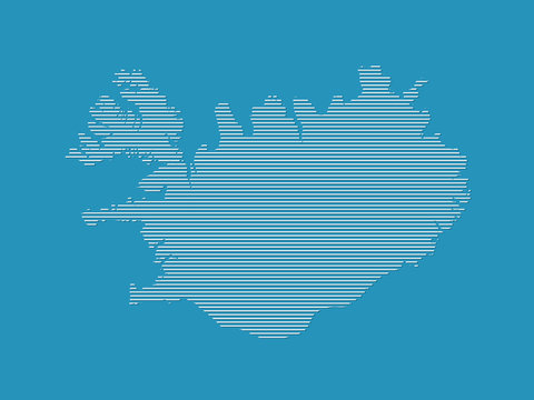 Iceland map vector with simple straight lines on blue background illustration