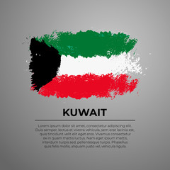 Waving ribbon or banner with flag brush strokes of Kuwait. Template for independence day poster design. Freehand drawing. Vector illustration. Isolated on white background.