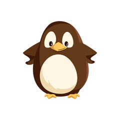 Penguin animal with wings and bird with beak vector. Happy winter character standing with hands on sides, cartoon from antarctic area isolated seabird