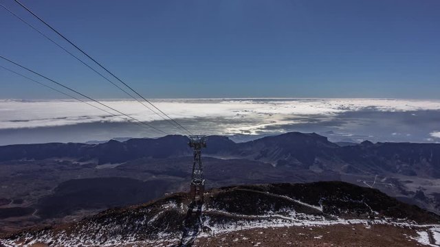Top view timelapse of Teide huge crater and cable car