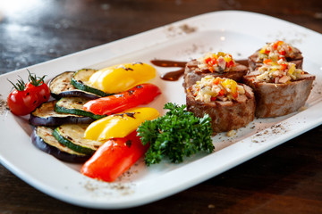 lunch plate with meat rolls