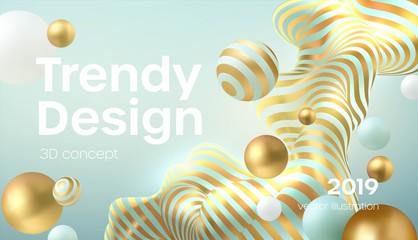Flowing soft spheres. Abstract background with 3d geometric shapes. Modern cover design. Vector realistic illustration