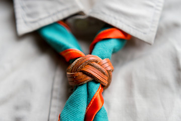  scout scarf and woggle . Concept is learning Scout subject. - obrazy, fototapety, plakaty