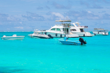 Yachts parked at sea in Maldives