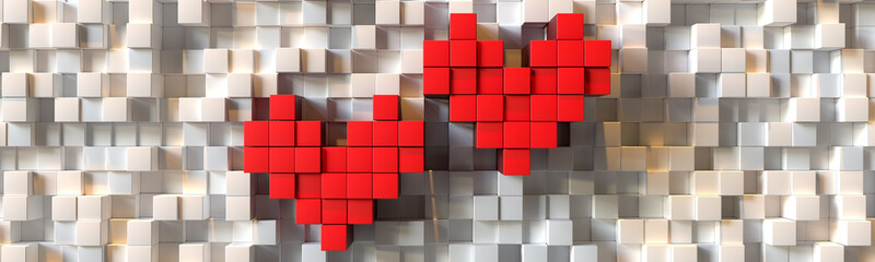 Voxel art hearts in the center