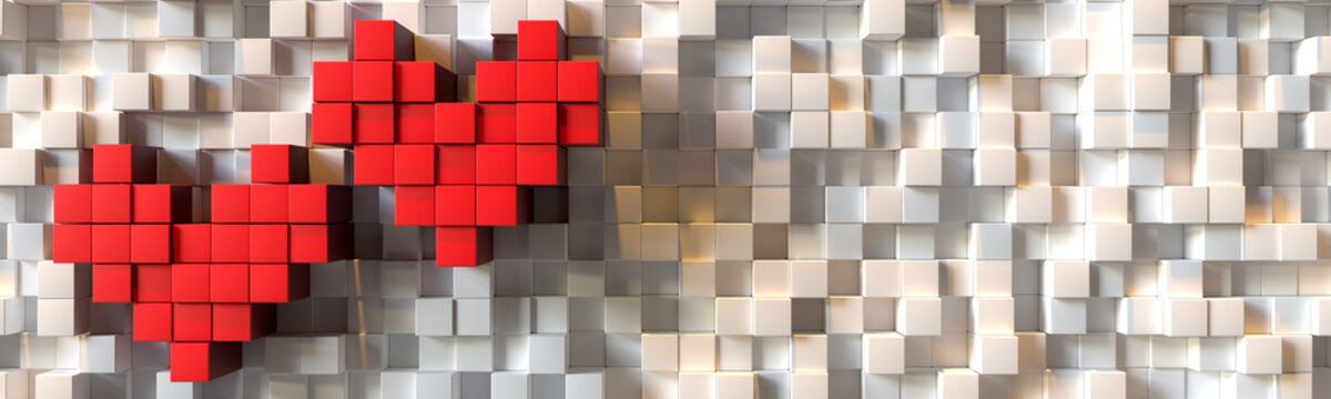 Voxel art hearts in the left side