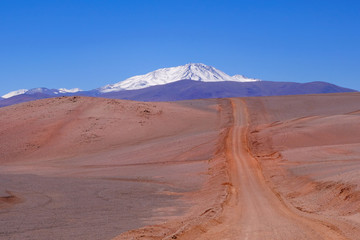 Beautiful Andes landscape and the road leading to Paso Pircas Negras mountain pass, Argentina to Chile, La Rioja, South America