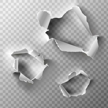 Realistic holes set in paper isolated on transparent backgroun. Vector illustration.