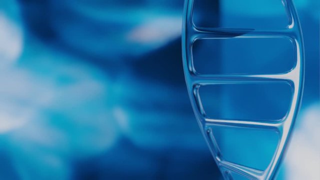 3D rendered loopable animation of rotating DNA glowing molecule