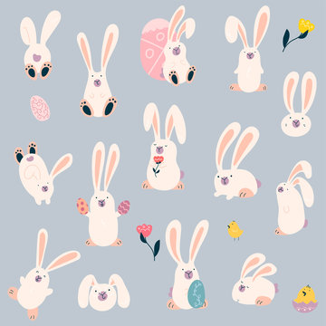 Set of cute Easter bunnies. Eps 10.