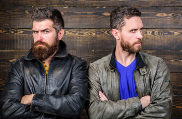 Men brutal bearded hipster. Confident competitors strict glance. Masculinity concept. Masculinity...