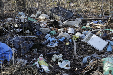 Environmental problems and nature pollution. Waste dumped in the city, an illegal social issue....